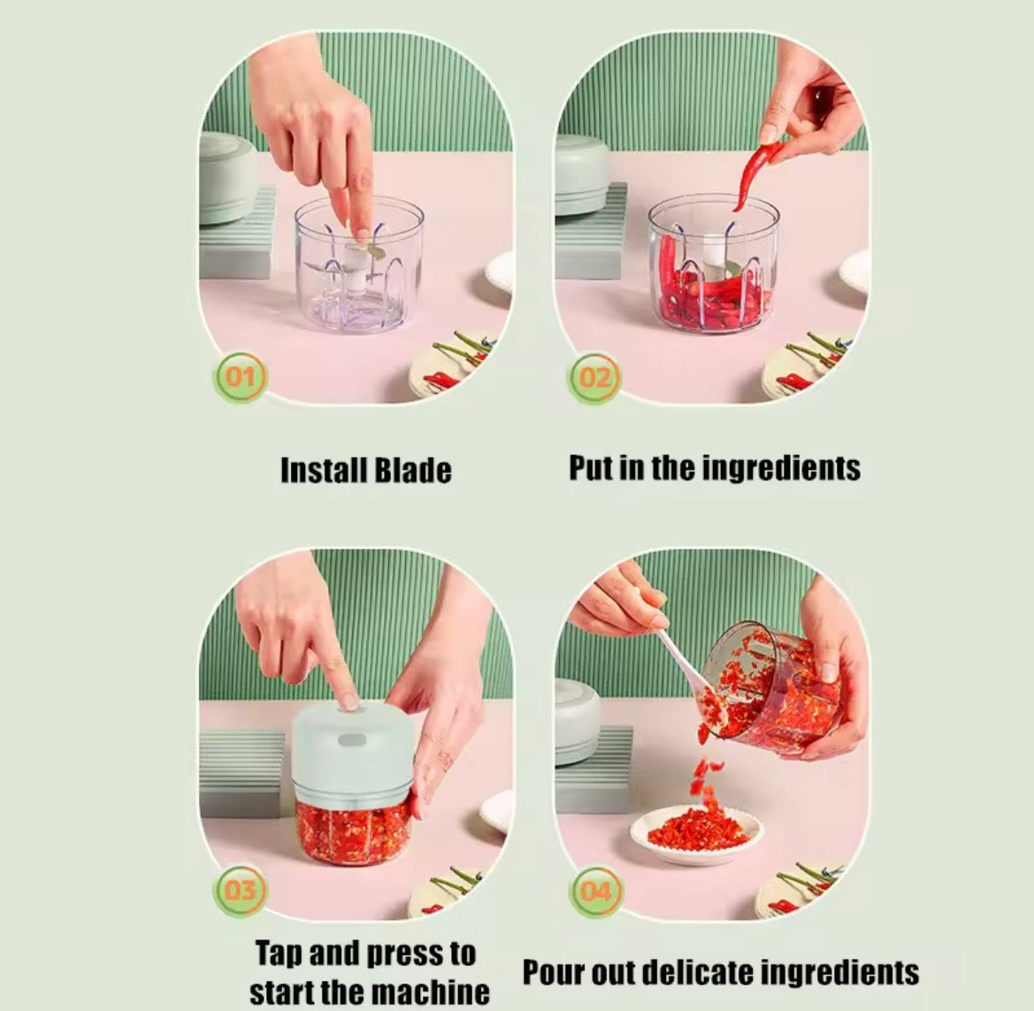 Mini hachoir électrique multifonction – Rapide & pratique